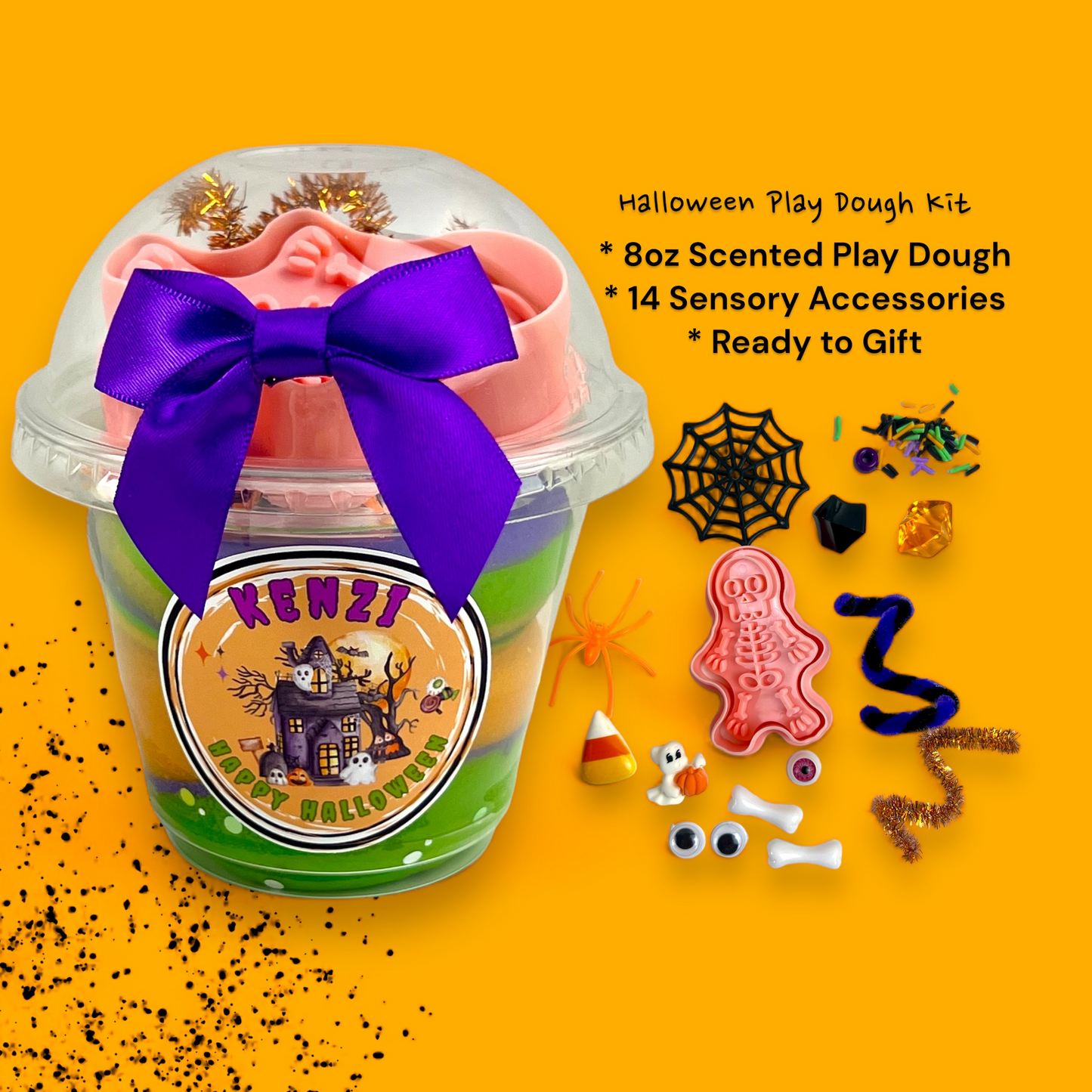 Personalized Halloween Scented Play Dough Favors with Themed Sensory Items - Kids Class Gifts & Party Favors - Halloween Activity