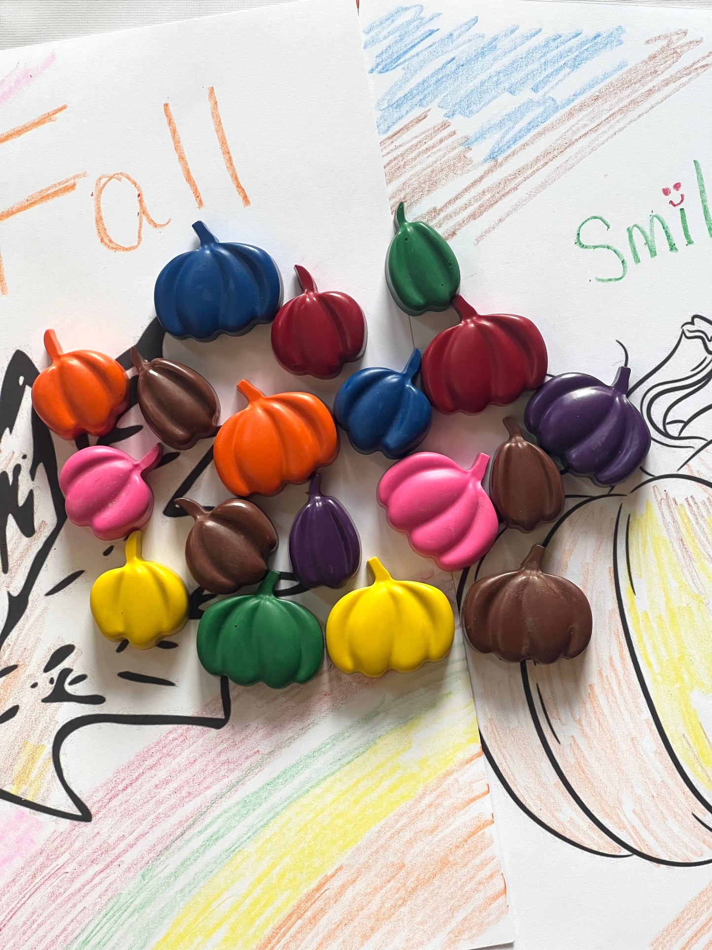 Whimsical Pumpkin and Leaf Crayon Birthday Favors for Kids - Colorful Party Bag Fillers for class gifts - Colorful handmade fall gifts