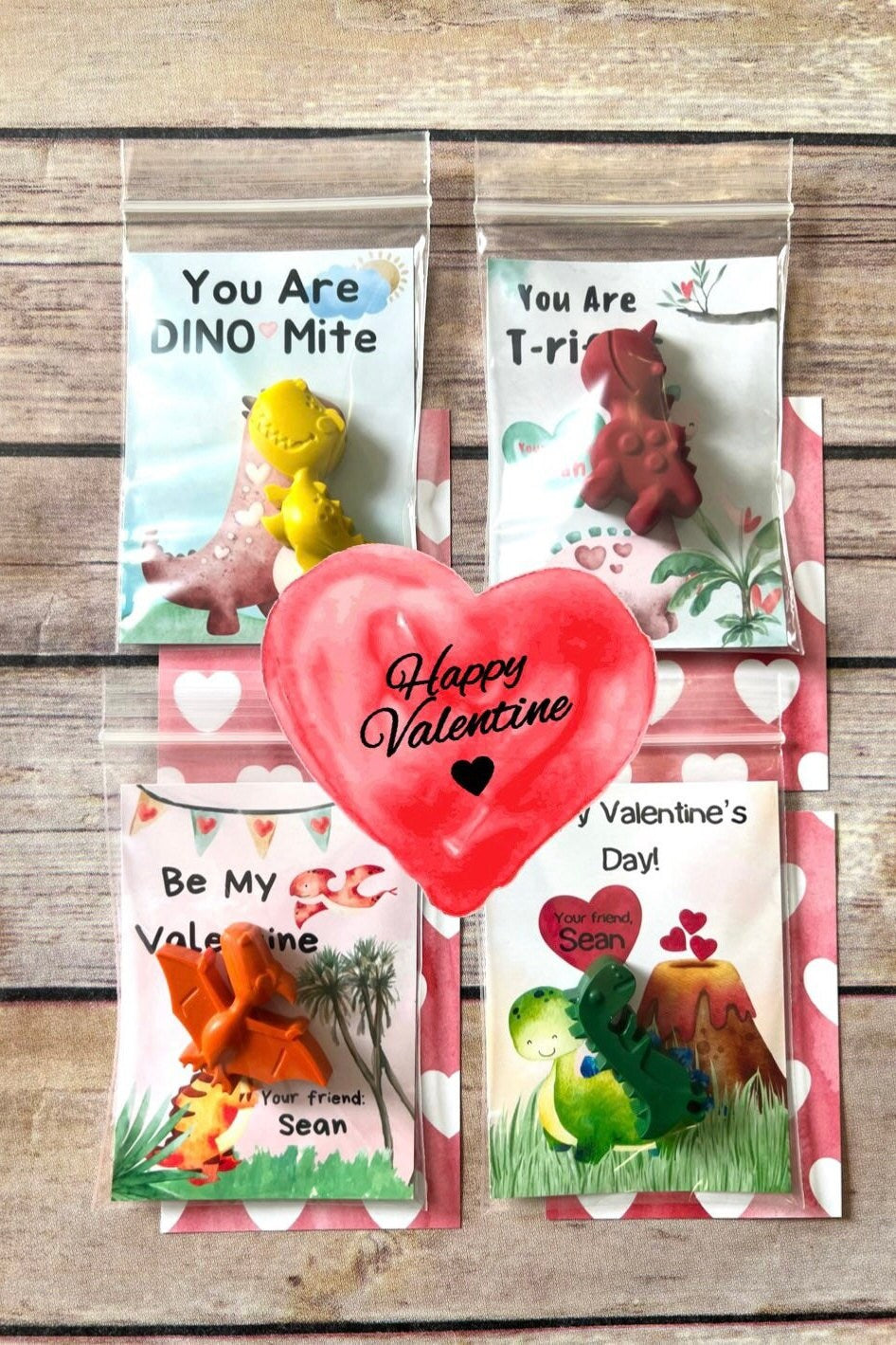 Dinosaur Valentines Cards. Kids. Dinosaur crayons. Class favors. Valentines Day. Kids class favors with crayons. Roar. Dinomite.