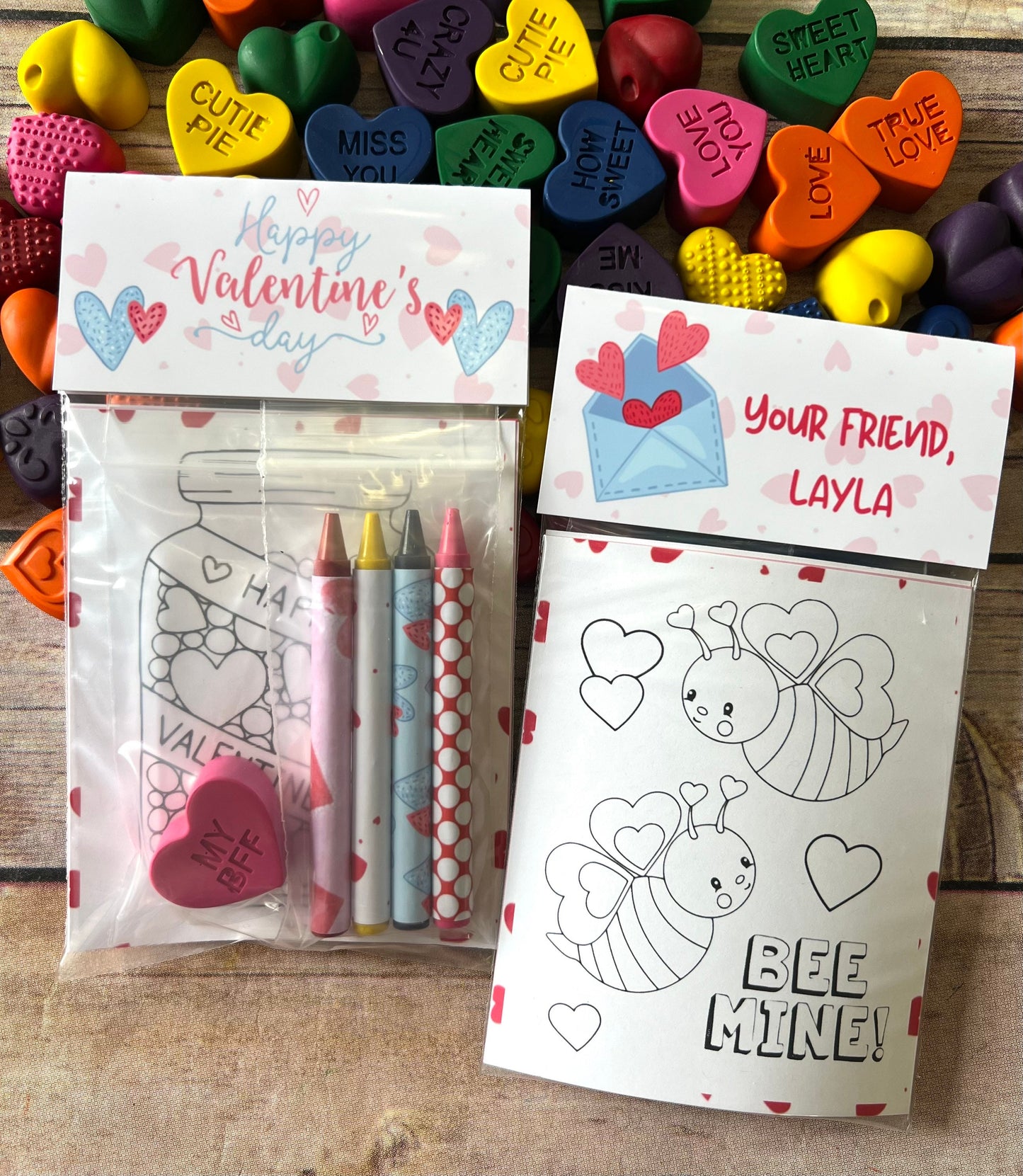 Personalized Valentine's Day Color Packs for Children - Perfect Classroom Favors and Gifts