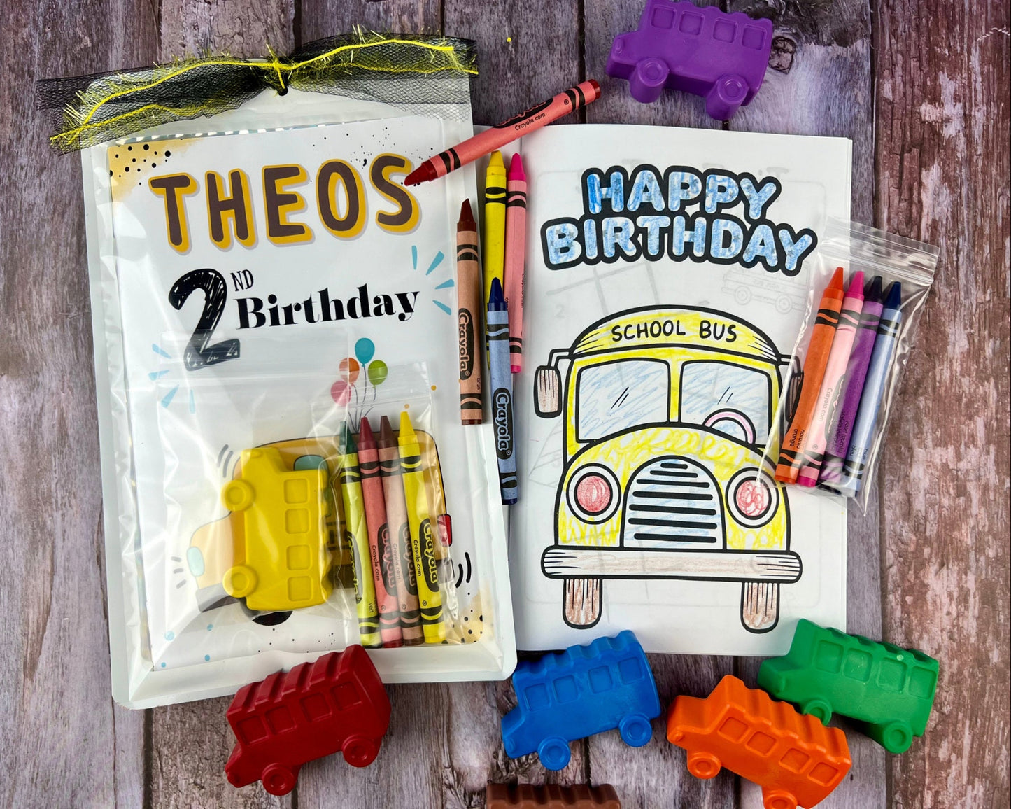 Personalized Bus Mini Color Packs: Perfect for Parties, Gifts, and Classroom Favors! Ideal Birthday Favors for Kids.