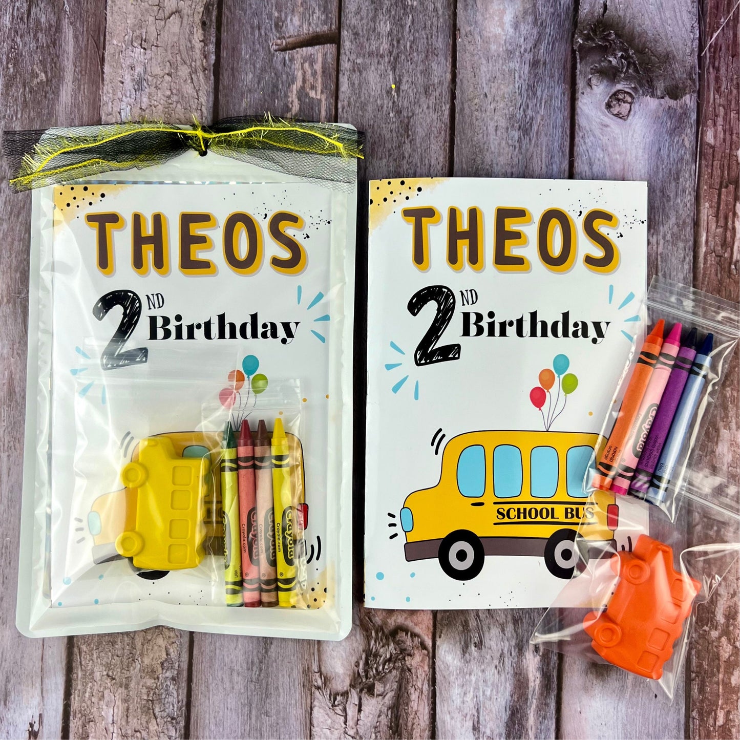 Personalized Bus Mini Color Packs: Perfect for Parties, Gifts, and Classroom Favors! Ideal Birthday Favors for Kids.