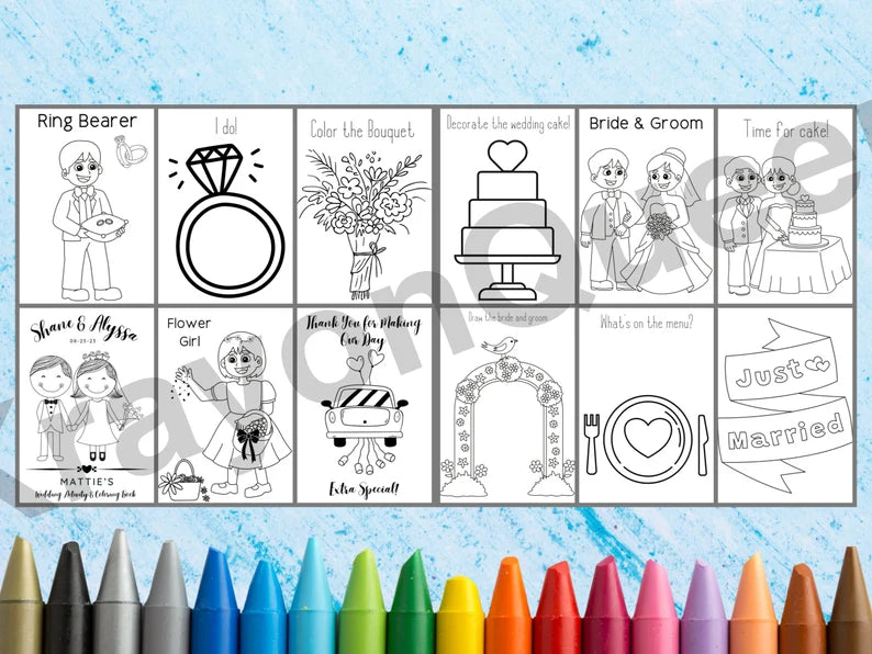 Personalized Wedding Coloring Book for Kids - Fun Wedding Favors & Activity Packs - Perfect for Wedding Kids Table and Registry Gifts