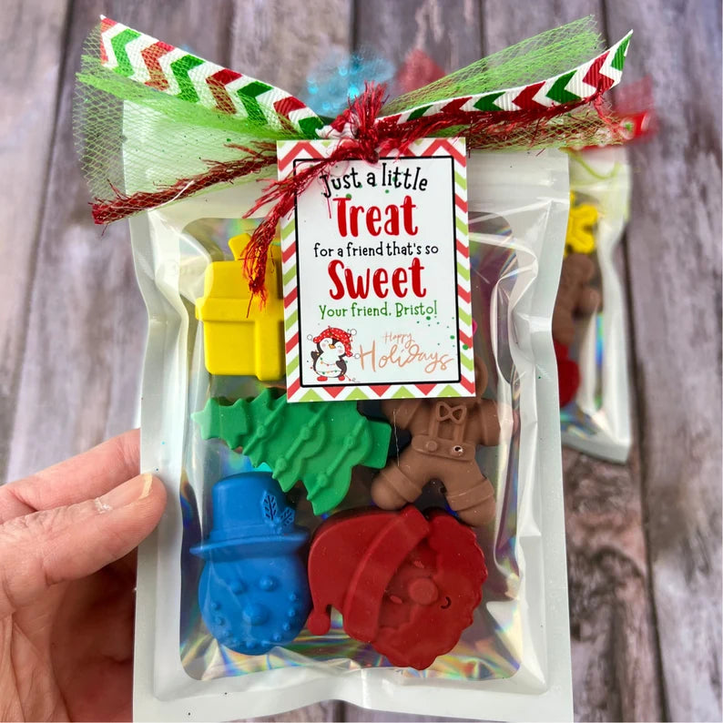 Customized Christmas Crayon Sets - Perfect Kids Class Party Favors & Stocking Stuffers