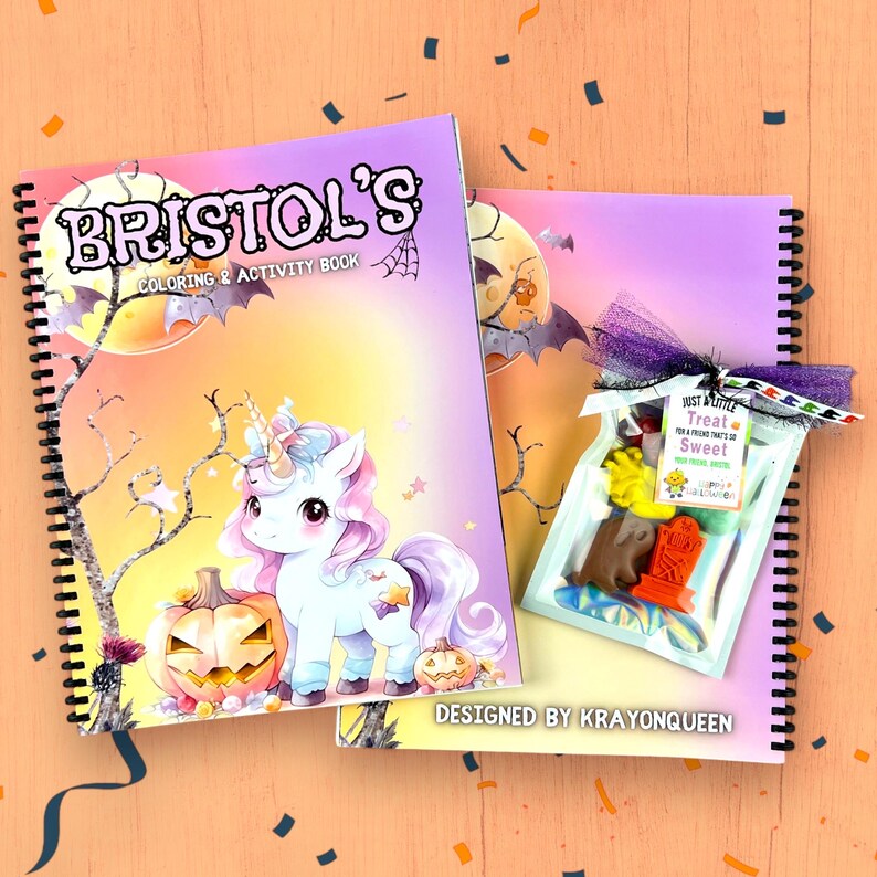 Custom Witch Theme Coloring Book with Halloween Crayons - Great Gifts for Kids