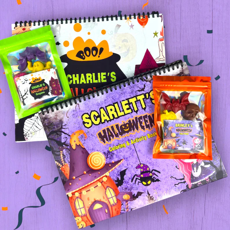 Halloween Personalized Kids Color Books with Crayons - Halloween Coloring Fun for Toddlers - Ideal Gifts for Birthdays and Holidays