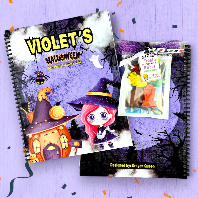 Custom Witch Theme Coloring Book with Halloween Crayons - Great Gifts for Kids