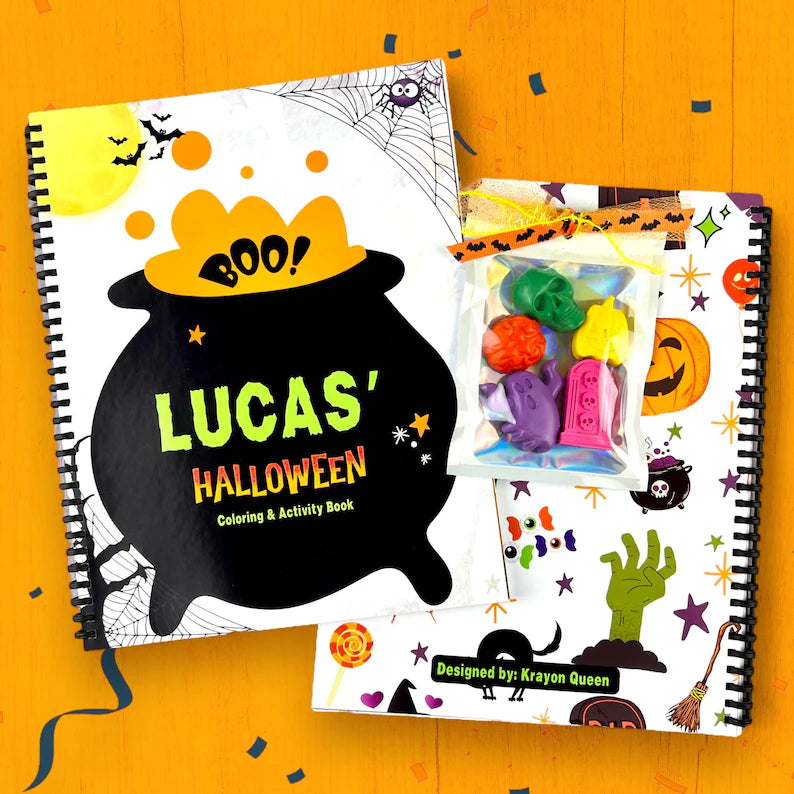 Custom Witch Theme Coloring Book with Halloween Crayons - Great Gifts for Kids