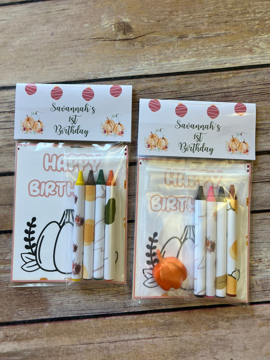 Pumpkin Mini Color Packs. Personalized. Party favors. Kids gifts. Class favors. Pumpkin crayons. Leaf crayons. Birthday favors. lil pumpkin