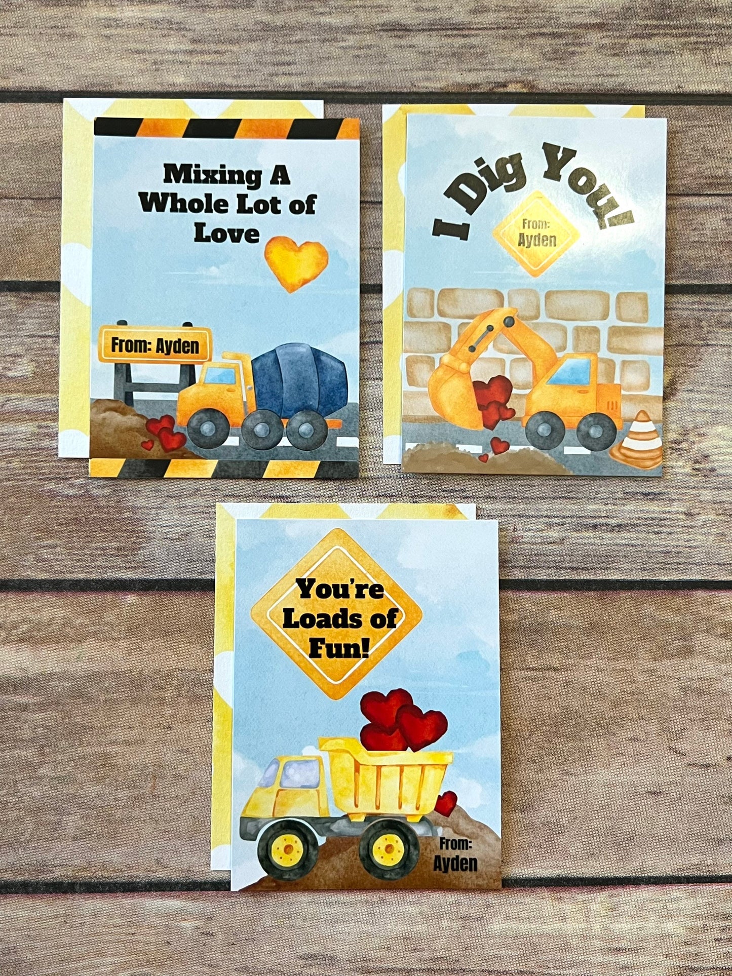 Construction Valentines Cards. Kids. Truck crayons. Class favors. Valentines Day. Kids class favors with crayons. Loads of fun.