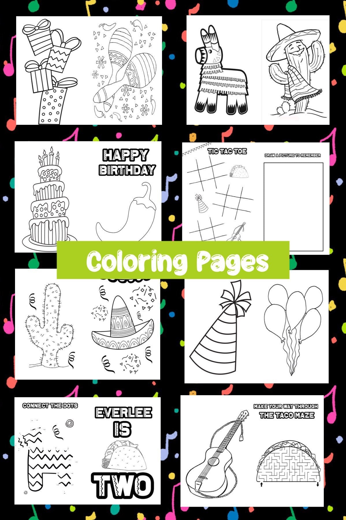 Kids Coloring books. Taco Twosday. Personalized. Party favors. Birthday favors. Fiesta. Taco crayons. birthday. I’m two. Cactus.