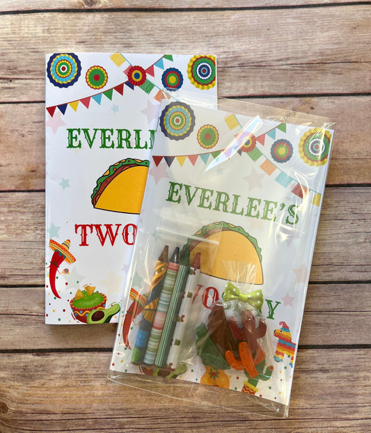 Kids Coloring books. Taco Twosday. Personalized. Party favors. Birthday favors. Fiesta. Taco crayons. birthday. I’m two. Cactus.