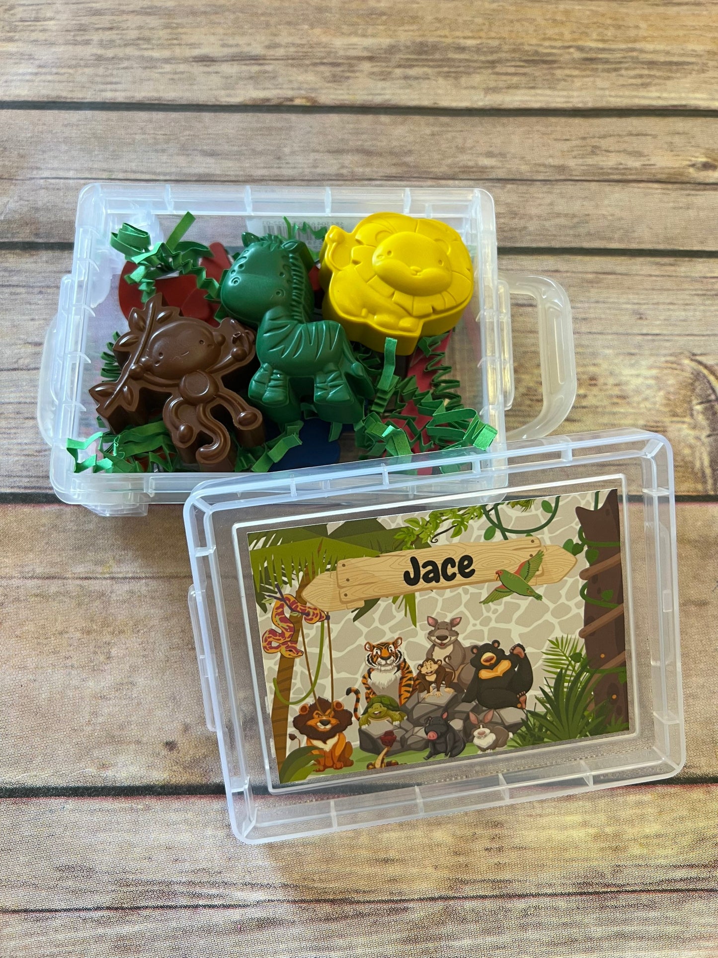 Safari Gift box set. Animal crayons. Thank you favors. Safari birthday. Class favors. Gifts. Jungle. Birthday. Personalized