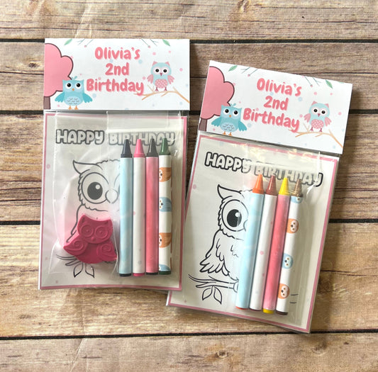 Personalized Owl Mini Color Packs - Ideal for Party Favors, Kids Gifts, and Class Celebrations with Owl Crayons