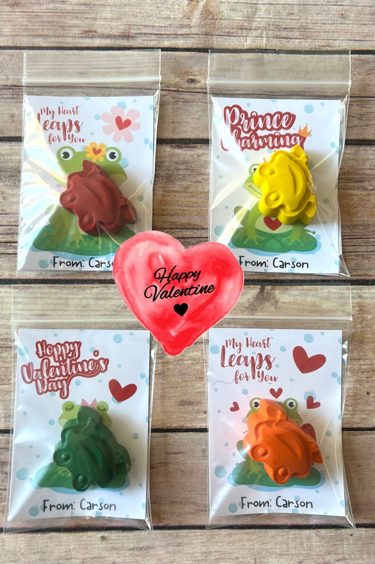 Frog Valentines Cards. Kids. Frog crayons. Class favors. Valentines Day. Kids class favors with crayons. My heart leaps for you. Love