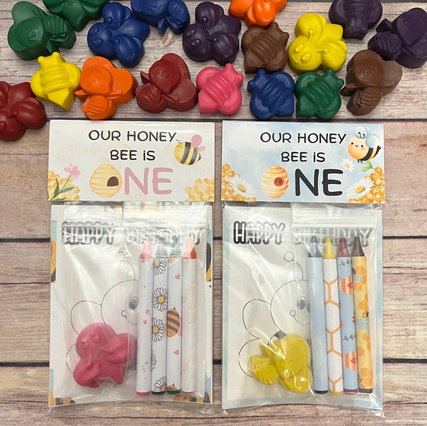 Honey bee Mini Color Packs. Personalized. Party favors. Kids gifts. Class favors. Bee crayons. Birthday favors. 1st birthday