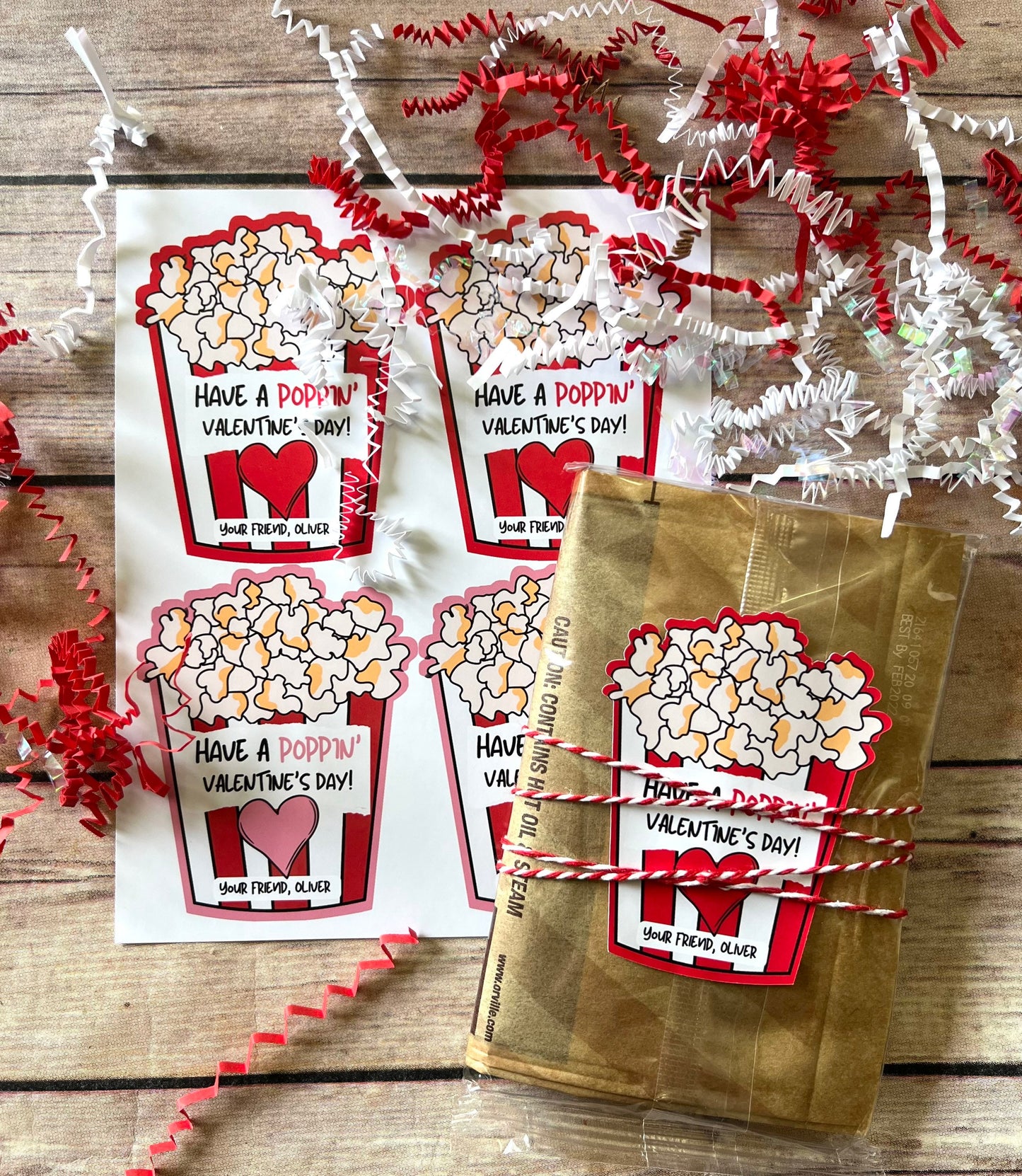 Valentines Day Popcorn Stickers. Poppin’ valentines. Kids class favors. Valentine’s Day class favors. Stickers. Valentine’s Day stickers.