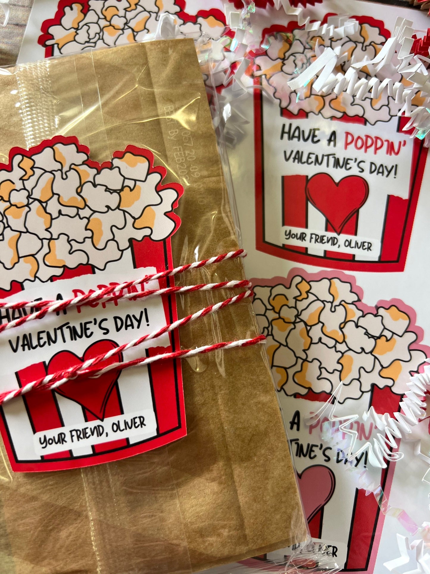 Valentines Day Popcorn Stickers. Poppin’ valentines. Kids class favors. Valentine’s Day class favors. Stickers. Valentine’s Day stickers.