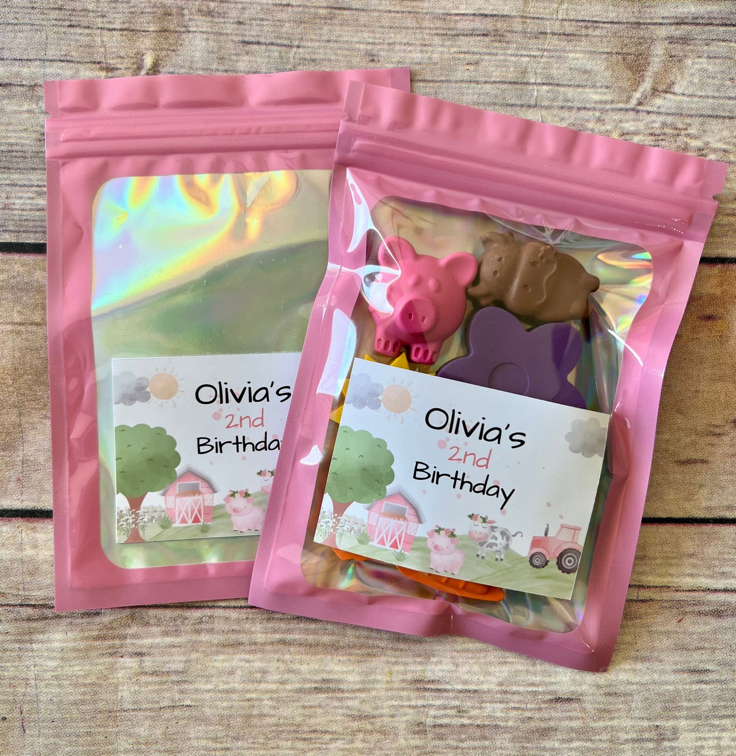 Personalized pink farm birthday favor crayon packs - Farm Crayons Perfect for class favors and birthday gifts - handmade colorful farm gift