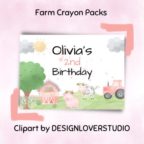 Personalized pink farm birthday favor crayon packs - Farm Crayons Perfect for class favors and birthday gifts - handmade colorful farm gift