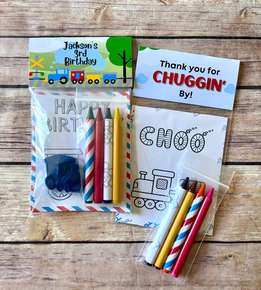 Train mini Color Packs. Personalized. Party favors. Kids gifts. Class favors. Train crayons. Birthday favors. Train birthday