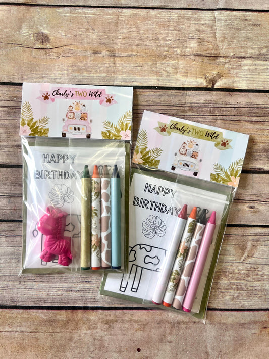 Safari Mini Color Packs. Personalized. Party favors. Kids gifts. Class favors. Safari animal crayons. Birthday favors. Wild one.