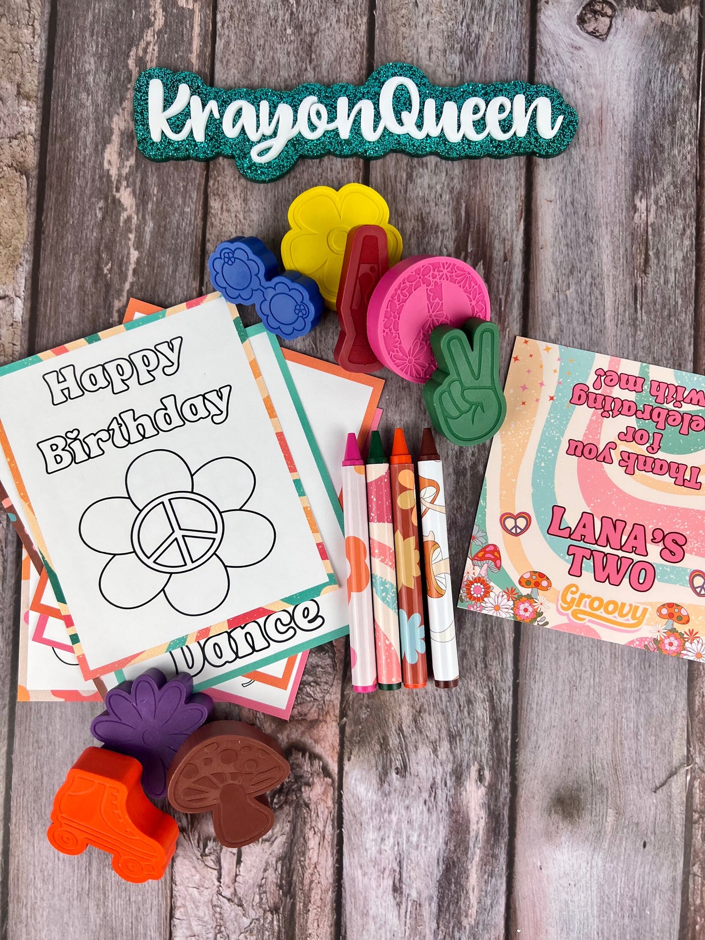 Groovy Birthday Party Favors - Mini Coloring Sheets & Crayons - Five is a Vibe - Unique Class Gifts