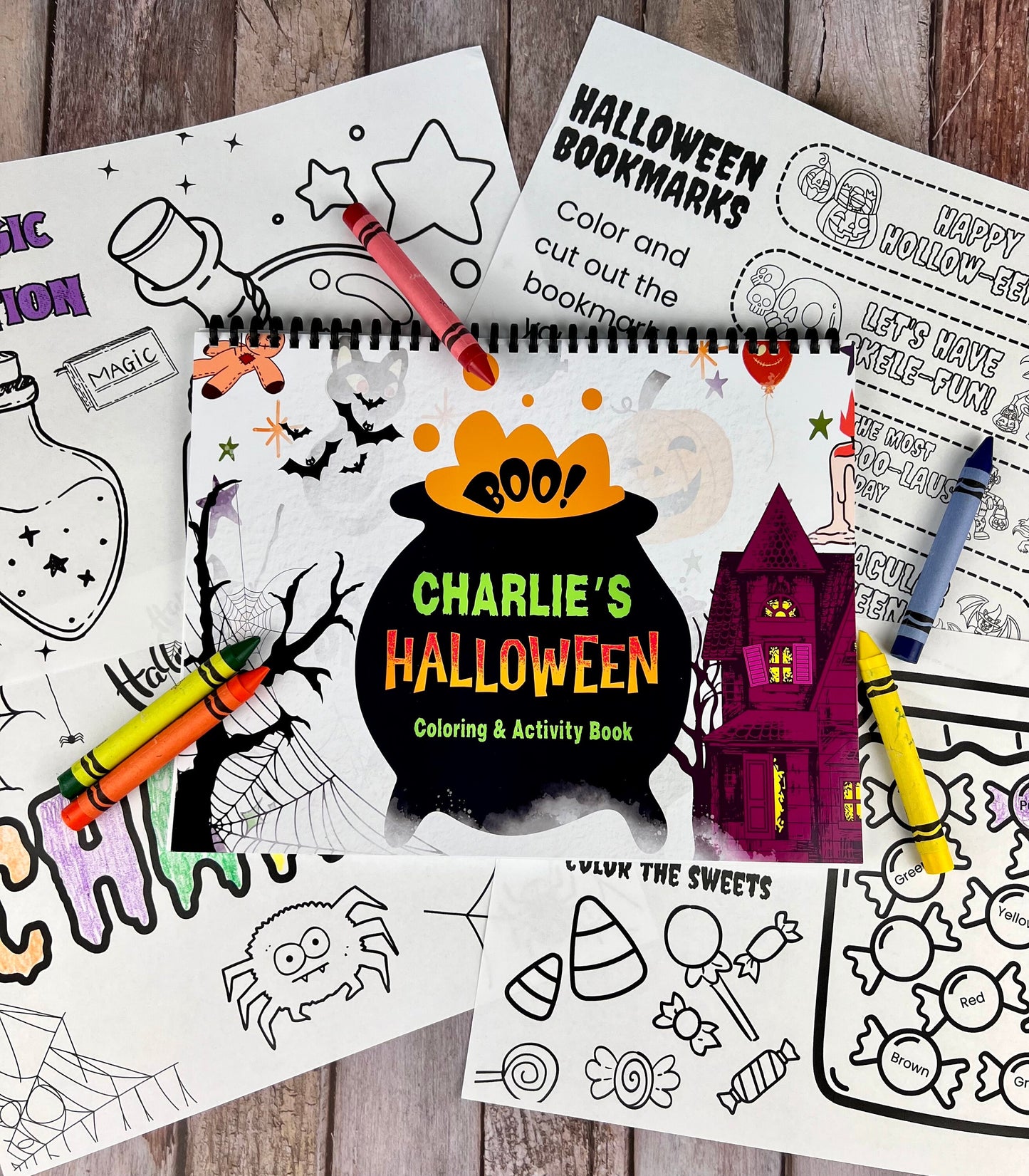 Halloween Personalized Kids Color Books with Crayons - Halloween Coloring Fun for Toddlers - Ideal Gifts for Birthdays and Holidays