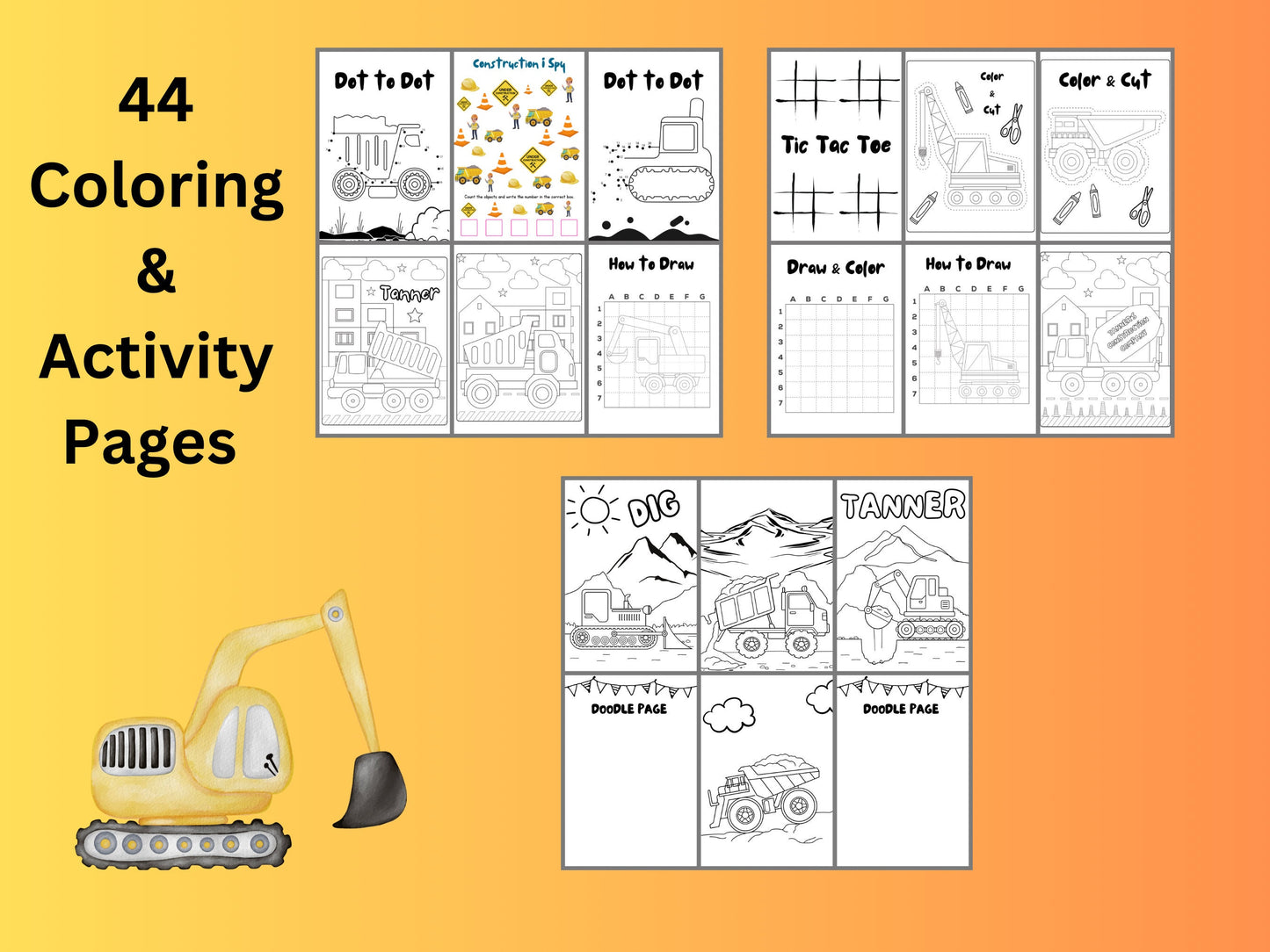 Personalized Construction Activity Books for Kids: Engaging Coloring Fun - Unique Gift Set with Construction Crayon Gift Box