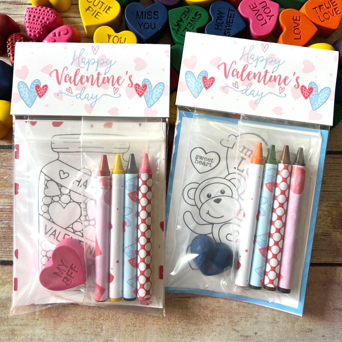 Personalized Valentine's Day Color Packs for Children - Perfect Classroom Favors and Gifts