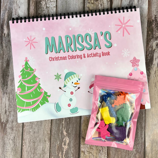 Personalized Christmas Color Books - Kids Coloring Fun - Unique Gifts for Birthdays, Holidays, Stocking Stuffers - Christmas Crayon Sets