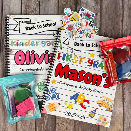 Personalized Kids' Activity Books for Back to School - Engaging Coloring Fun - Unique Gift Set with School Crayons, Stickers, and Learning