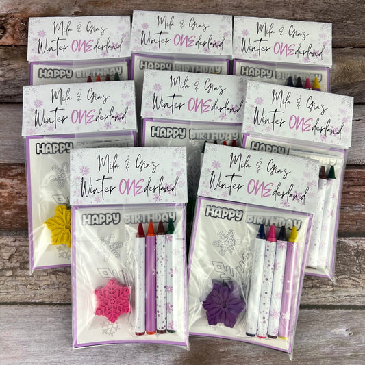 Personalized Winter Onederland Mini Color Sets with Snowflake Crayons - Great for Children's Gifts, Class Favors, Birthdays, and Beyond