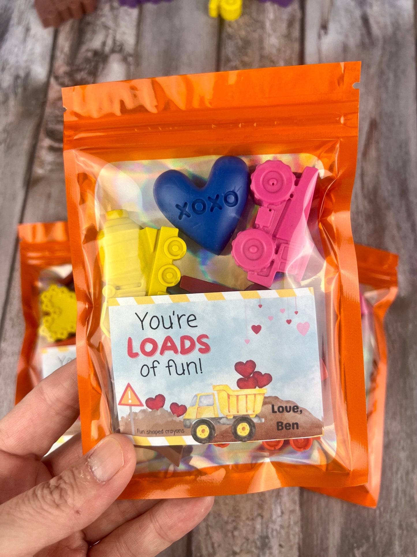 Personalized Kids Valentine Truck Crayon Sets - Construction Theme - Ideal for Classroom Favors and Gift Exchange