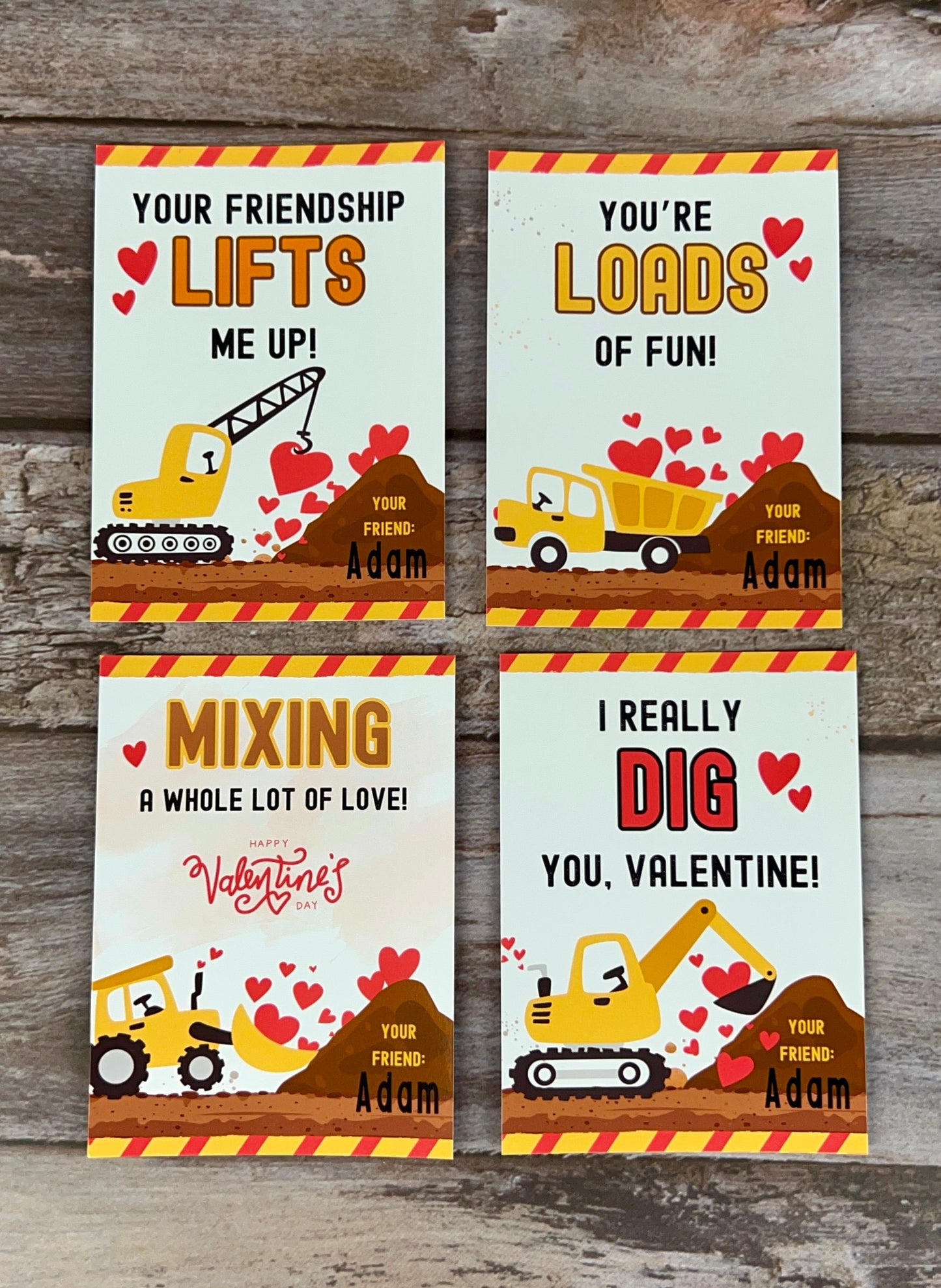 Personalized Construction-Themed Valentine's Day Cards with Truck Crayons - Perfect Class Favors