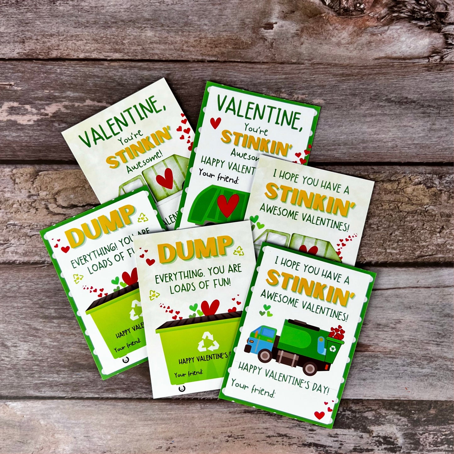 Personalized Garbage Truck-Themed Valentine's Day Cards with Truck Crayons - Perfect Class Favors