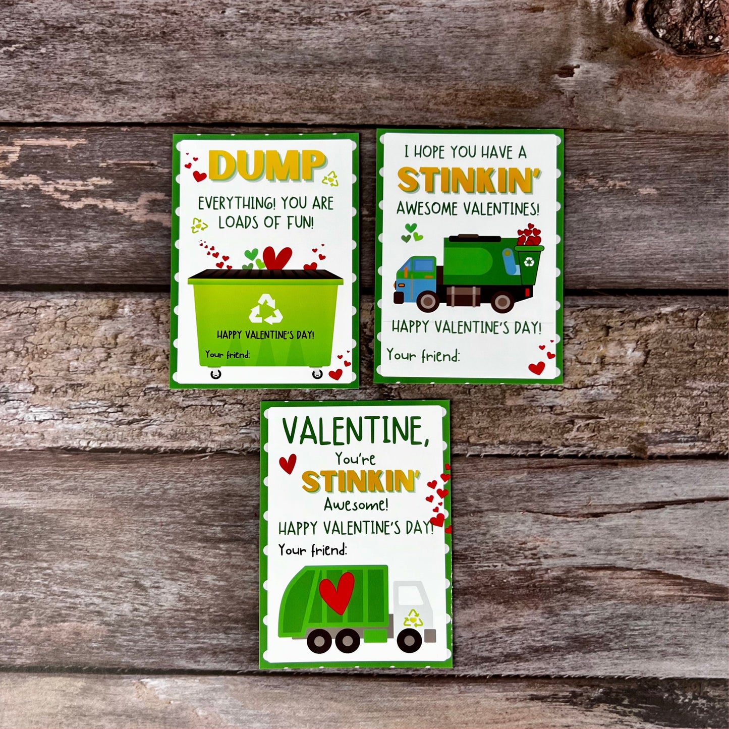 Personalized Garbage Truck-Themed Valentine's Day Cards with Truck Crayons - Perfect Class Favors