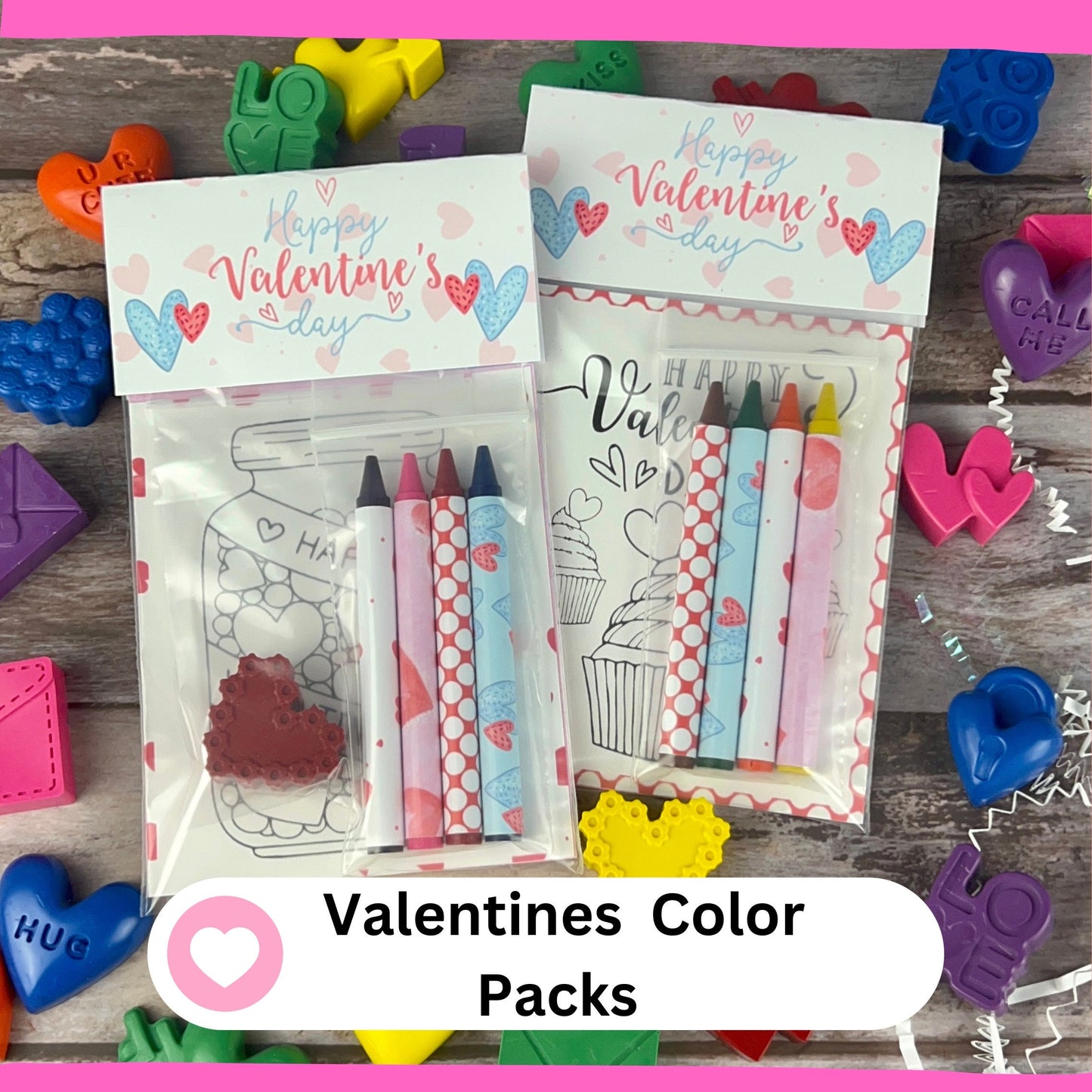 Personalized Kids' Valentine Mini Color Packs - Heart Crayons, Class Favors, and Gifts