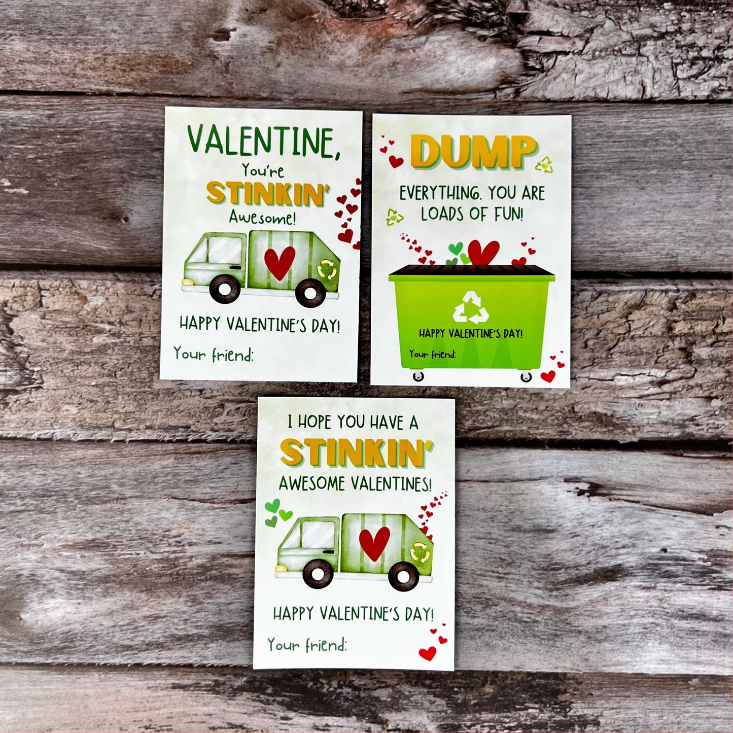 Personalized Garbage Truck-Themed Valentine's Day Cards with Truck Crayons - Perfect Class Favors