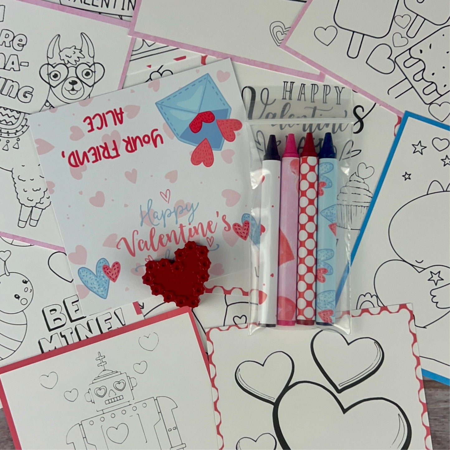 Personalized Kids' Valentine Mini Color Packs - Heart Crayons, Class Favors, and Gifts