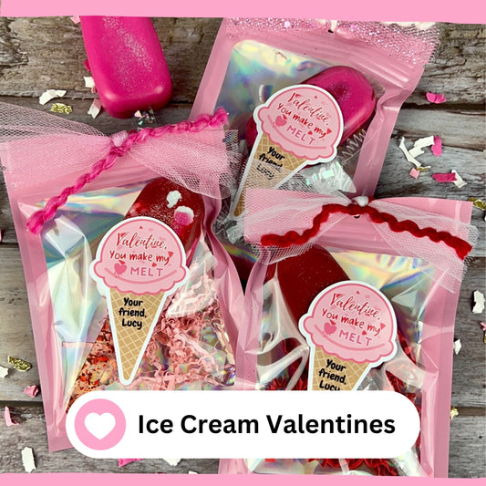 Ice Cream Valentine Crayons - Personalized Kids' Class Favors for Valentine's Day Exchange