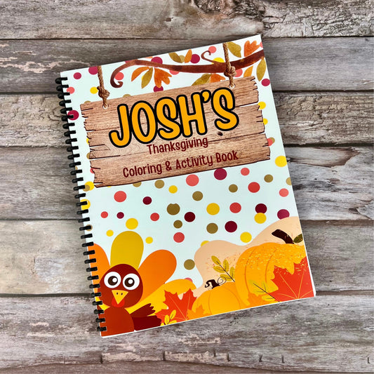 Thanksgiving Personalized Kids Coloring Books - Coloring Fun - Gifts for Holidays, Stocking Stuffers - Kids Thanksgiving Table Activities