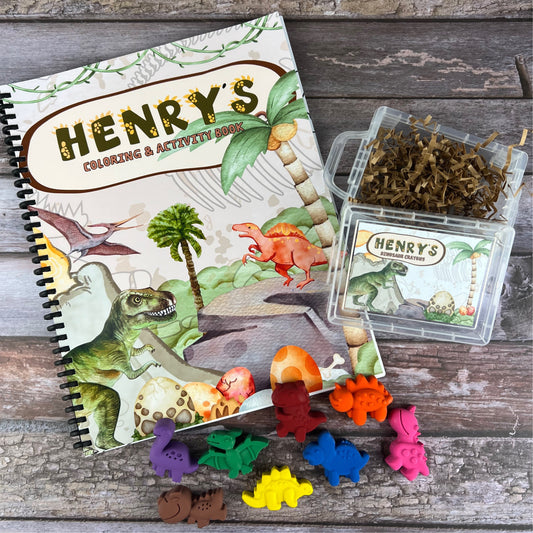 Personalized Dinosaur Activity Books for Kids: Engaging Coloring Fun - Unique Gift Set with Dinosaur Crayon Gift Box