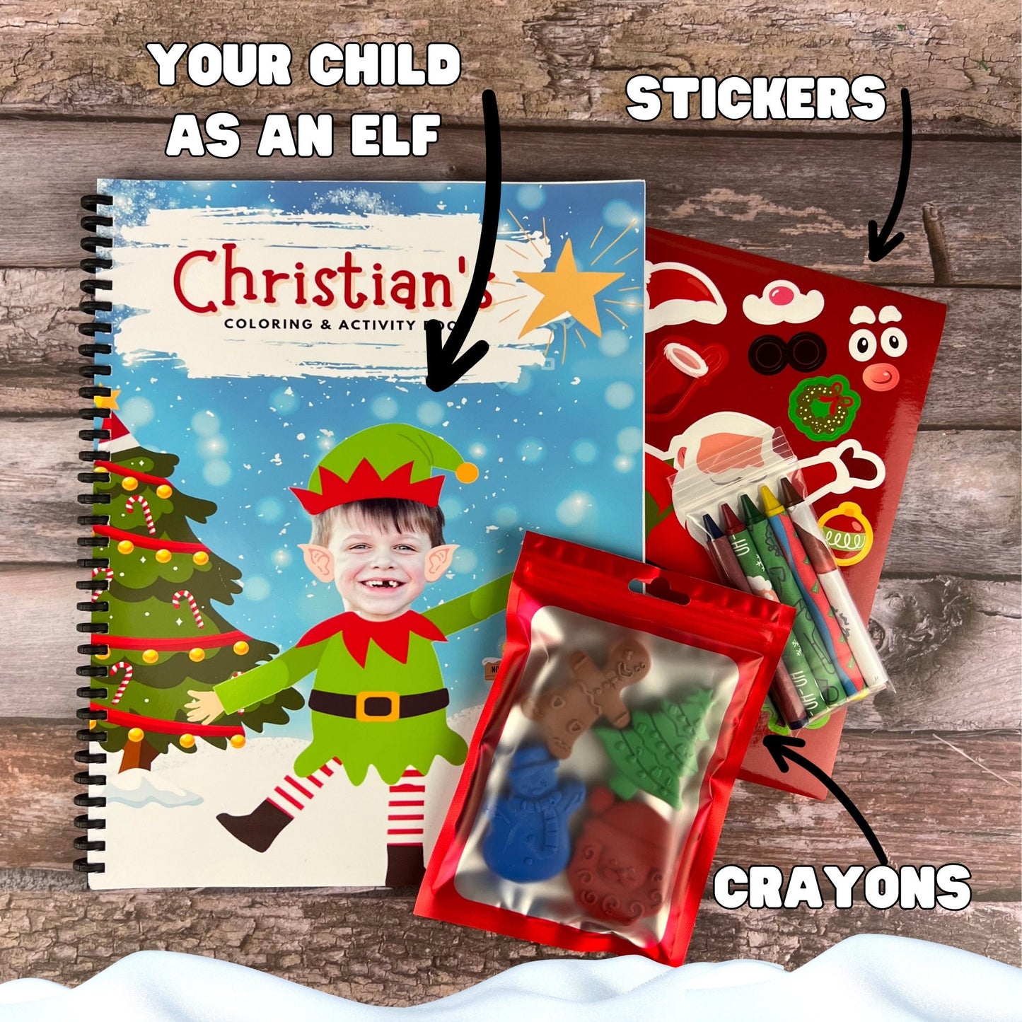 Personalized Christmas Elf Color Books - Kids Coloring Fun - Unique Gifts for Birthdays, Holidays, Stocking Stuffers - Christmas Crayon Sets