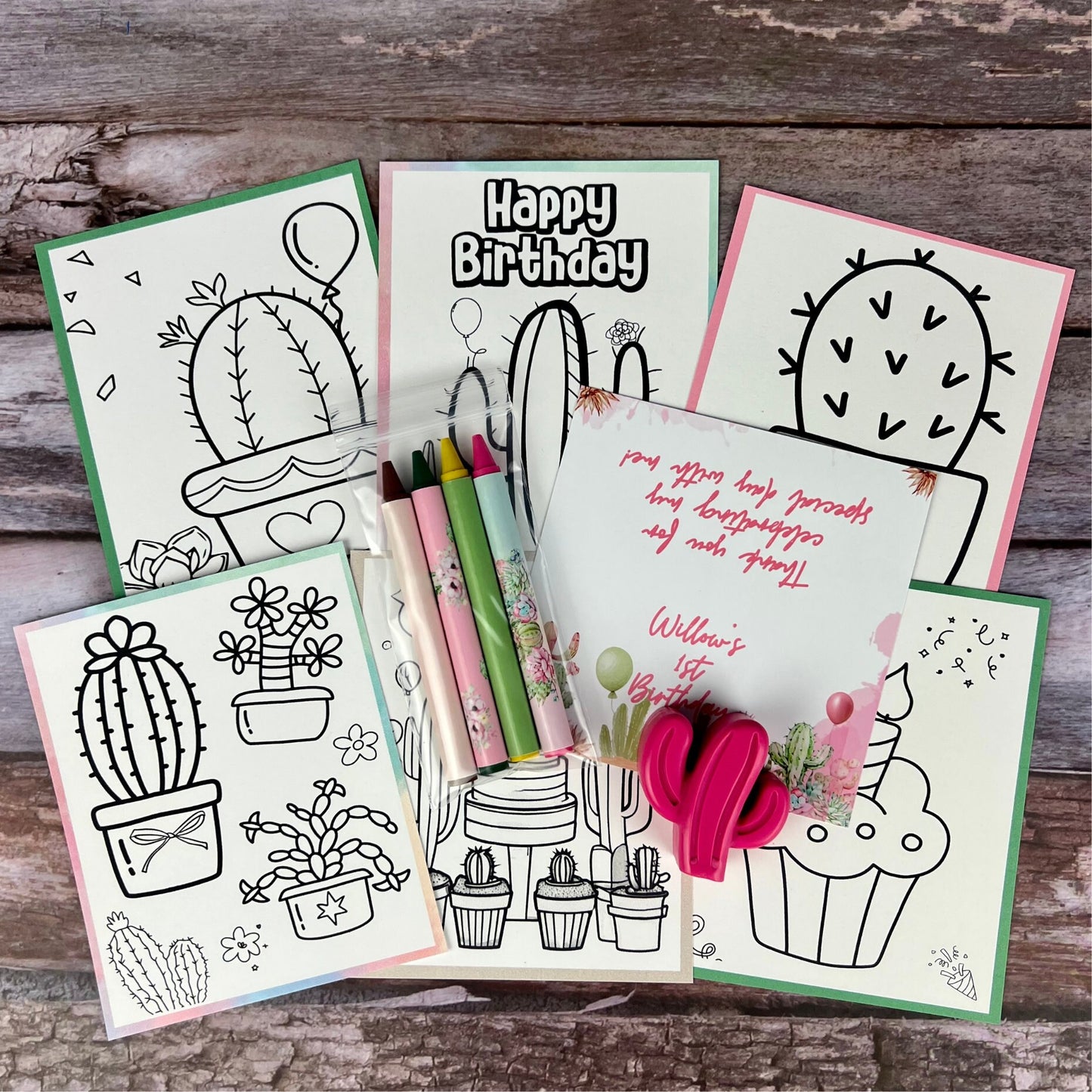 Personalized Cactus Mini Color Packs - Cactus Crayons for Kids' Gifts, Party Favors, Birthdays, and More