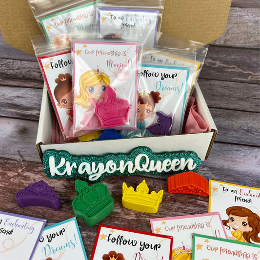 Princess Valentines Cards with Crayons - Ideal Kids Class Favors for Valentine's Day