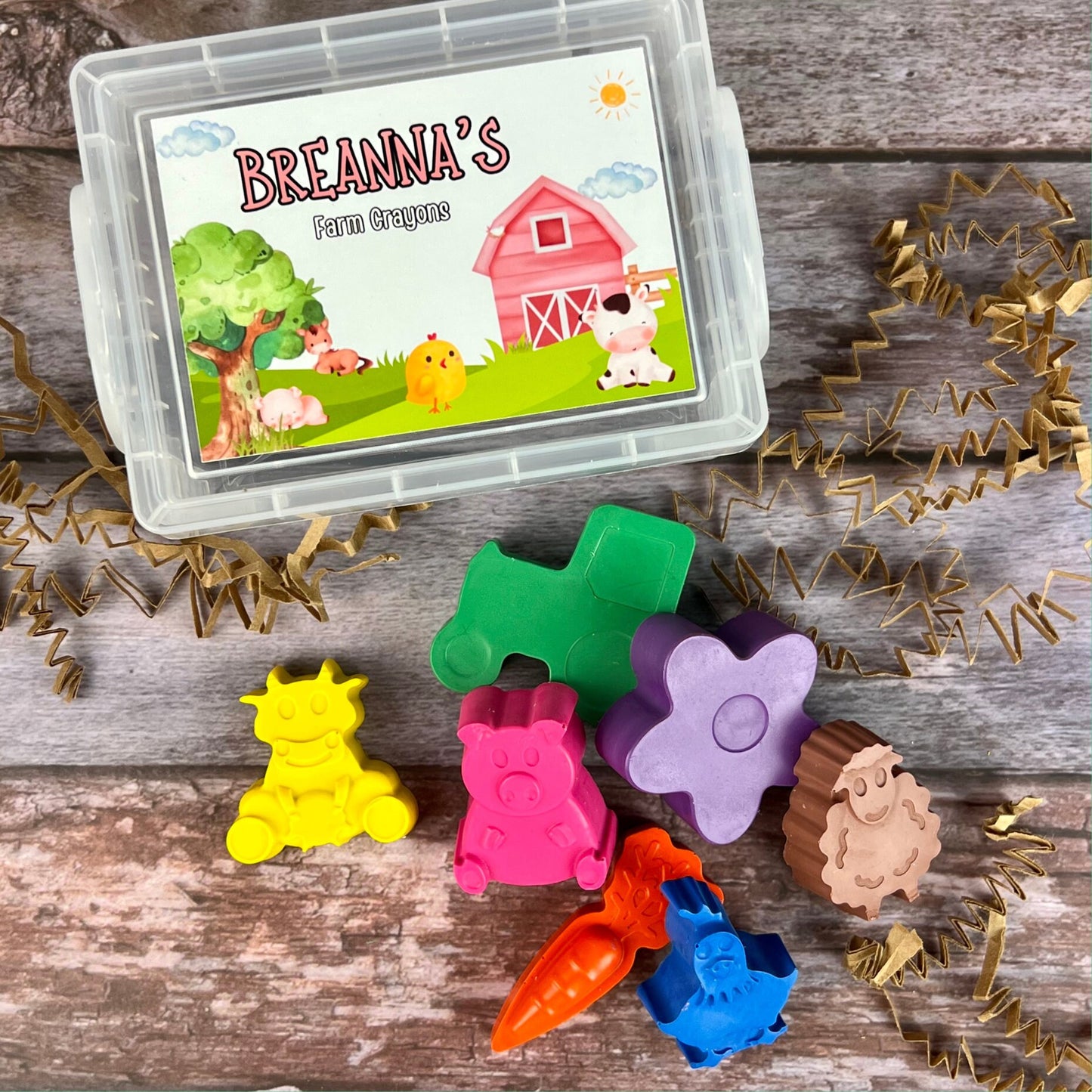 Personalized Farm Animal Crayons Gift Box - Kids' Art Set for Fun and Creativity