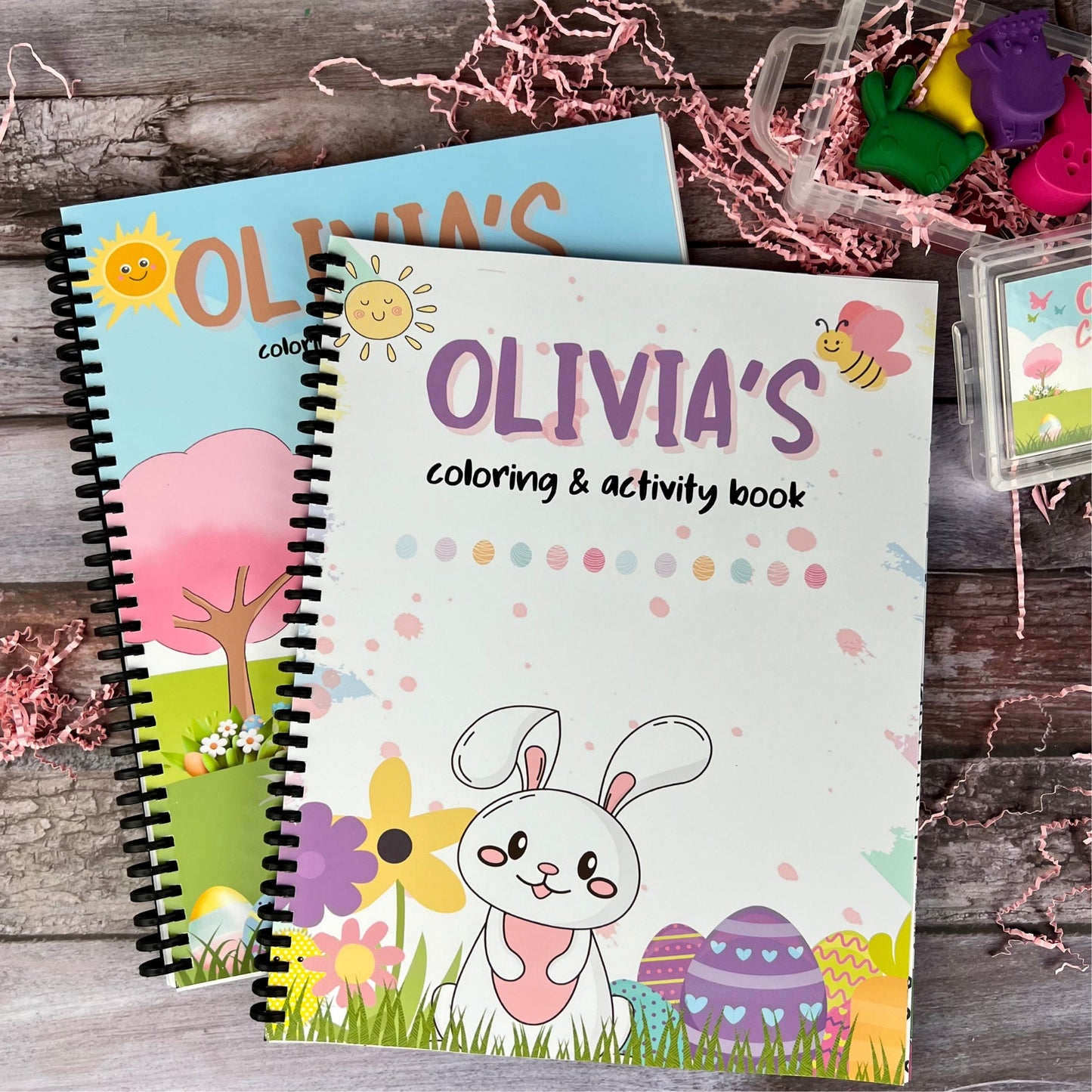 Personalized Easter Coloring and Activity Book with Name Crayons - Ideal Easter Basket Stuffers for Kids