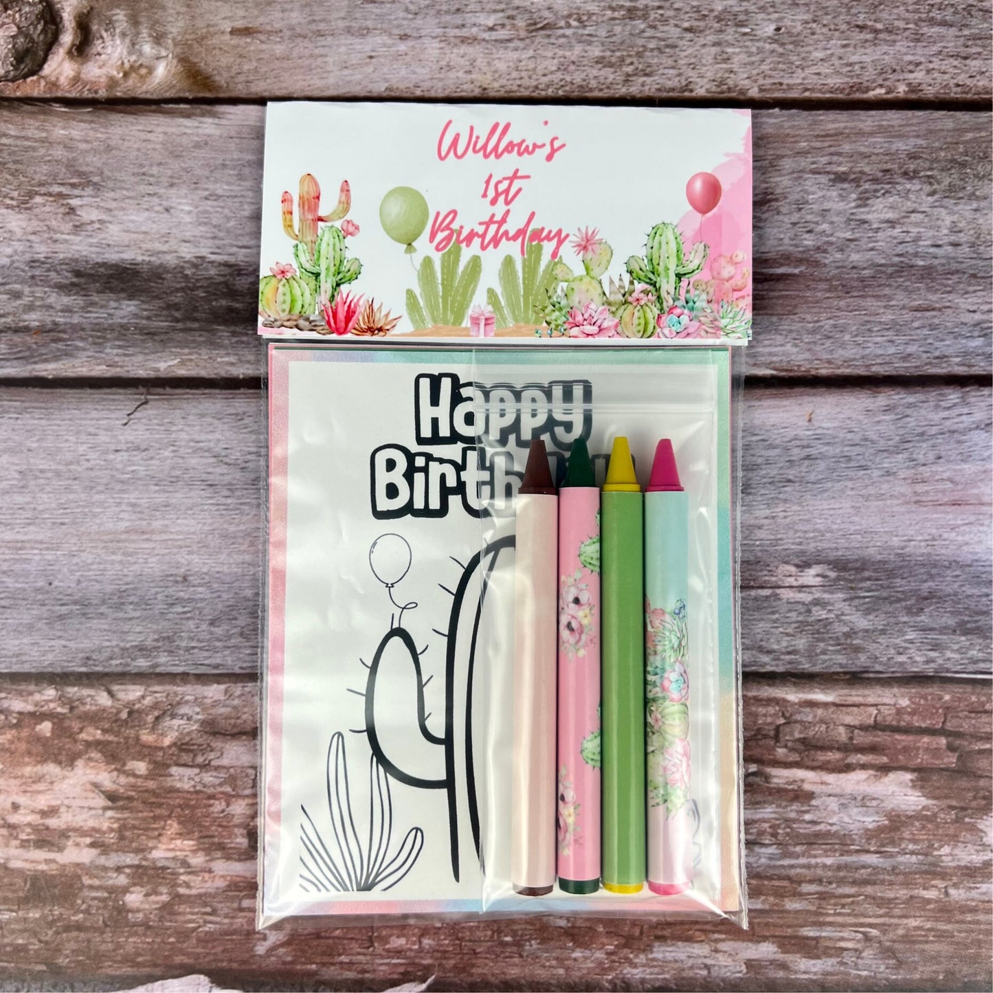 Personalized Cactus Mini Color Packs - Cactus Crayons for Kids' Gifts, Party Favors, Birthdays, and More