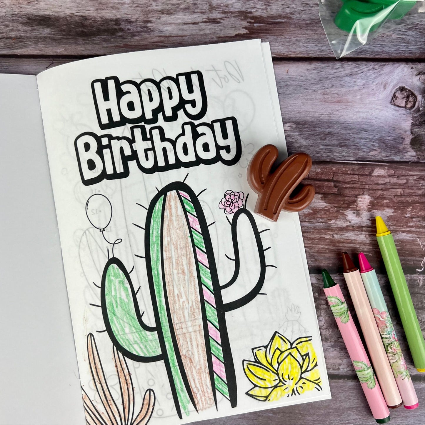 Personalized Cactus Coloring Books with Cactus Crayons - Ideal Birthday Favors for Kids